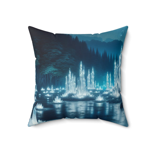 "Crystal Grove: Starlit Reflections"- The Alien Spun Polyester Square Pillow