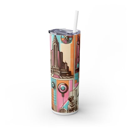 "Neon Metropolis: Un sueño retrofuturista": el vaso delgado con pajita Alien Maars® de 20 oz Retrofuturismo