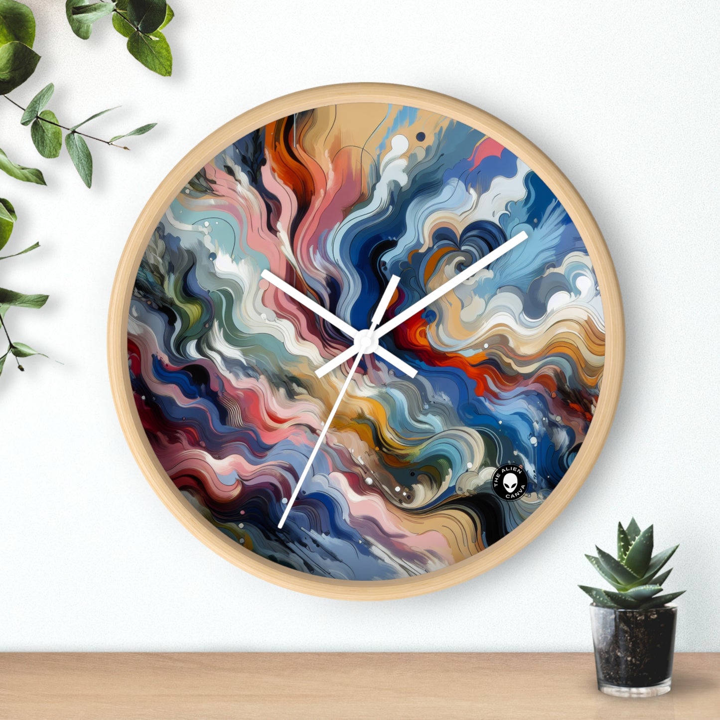 "Serenidad del amanecer: una pintura abstracta inspirada en la renovación" - La abstracción lírica del reloj de pared alienígena