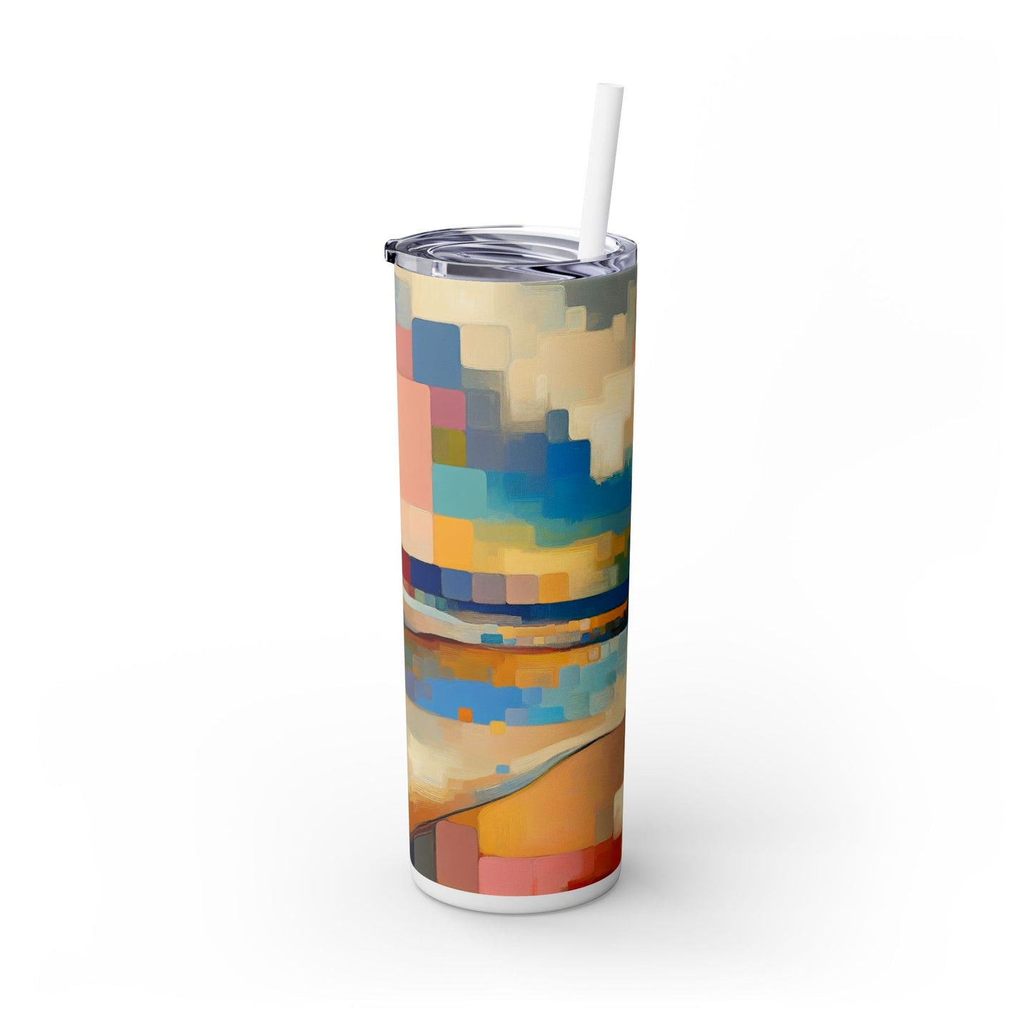 "Sunset Serenity: pintura de campo de color pastel suave" - ​​Vaso delgado con pajita de Alien Maars®, pintura de campo de color de 20 oz