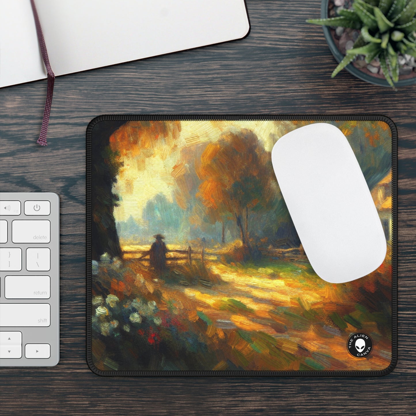 "Sunset Serenity : Peinture de jardin impressionniste" - Le tapis de souris Alien Gaming Impressionnisme