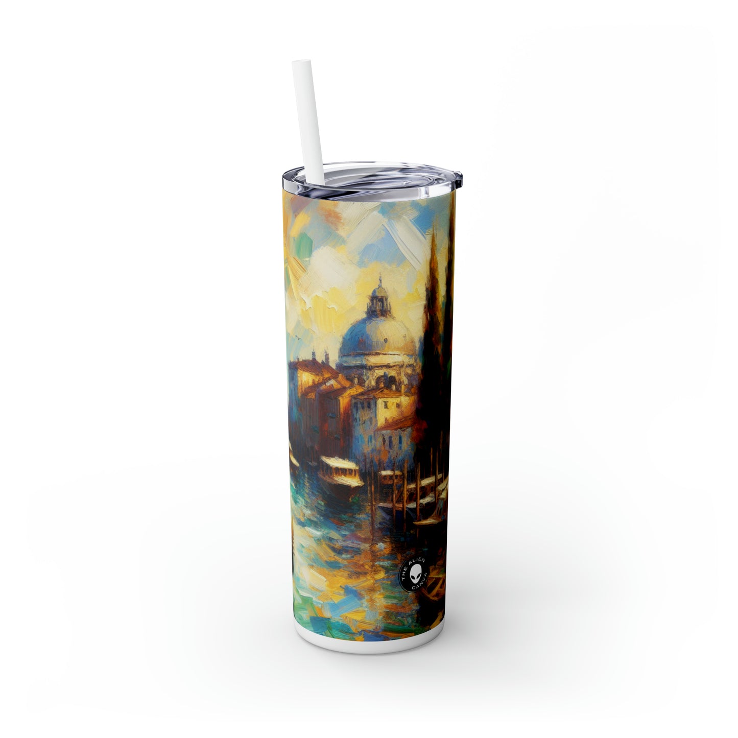 "Serenity in the City: Capturing the Golden Hour" - The Alien Maars® Skinny Tumbler with Straw 20oz Impressionism