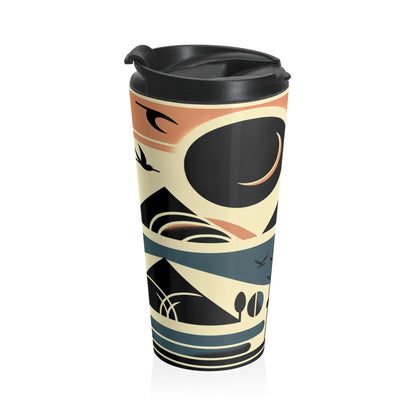 "Serenity in Geometry: Ocean Sunset" - The Alien Stainless Steel Travel Mug Minimalism