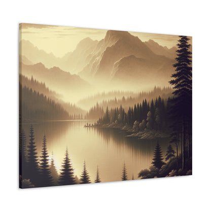 "Dawn at the Lake: A Foggy Mountain Morning" - The Alien Canva Tonalism Style