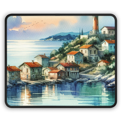 "Glimpse of a Seaside Haven" - The Alien Gaming Mouse Pad Estilo de pintura de acuarela