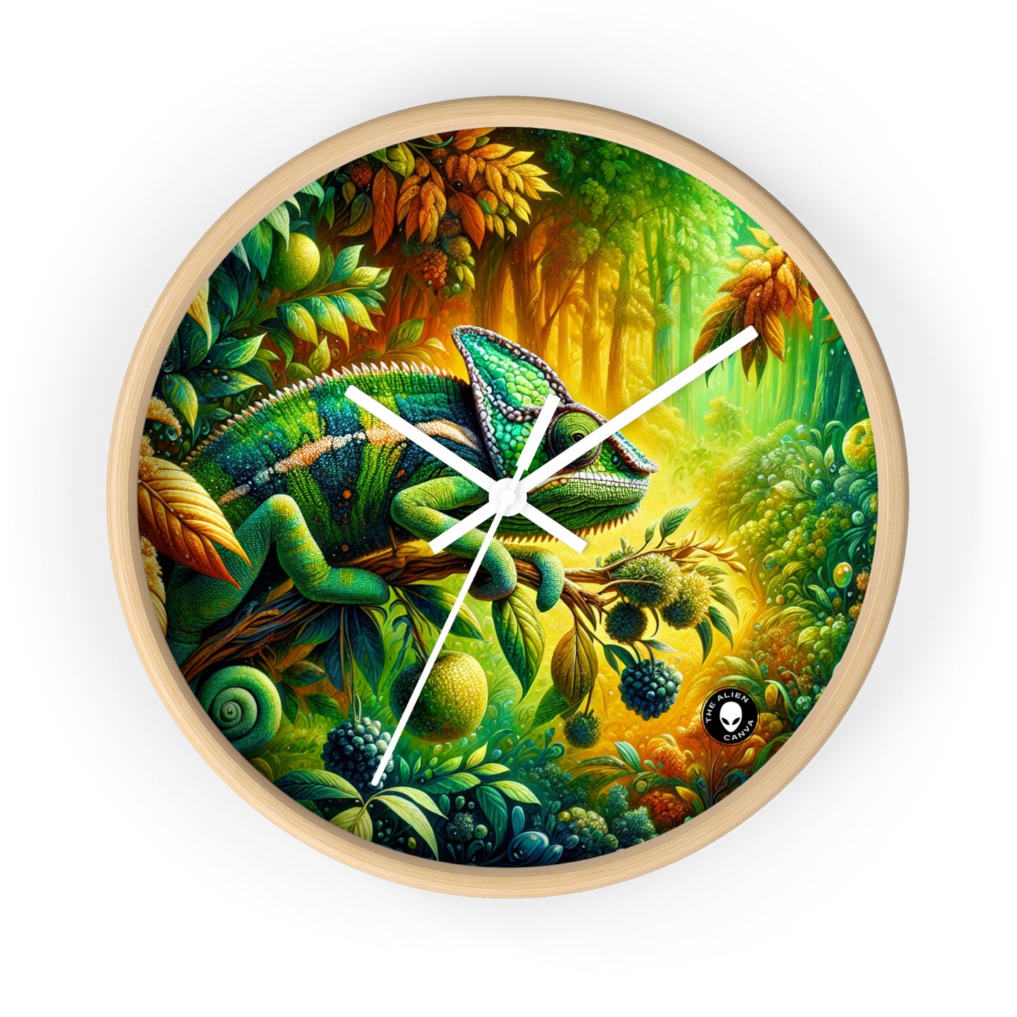 "Vibrant Woods and the Chameleon Camouflage" - The Alien Wall Clock