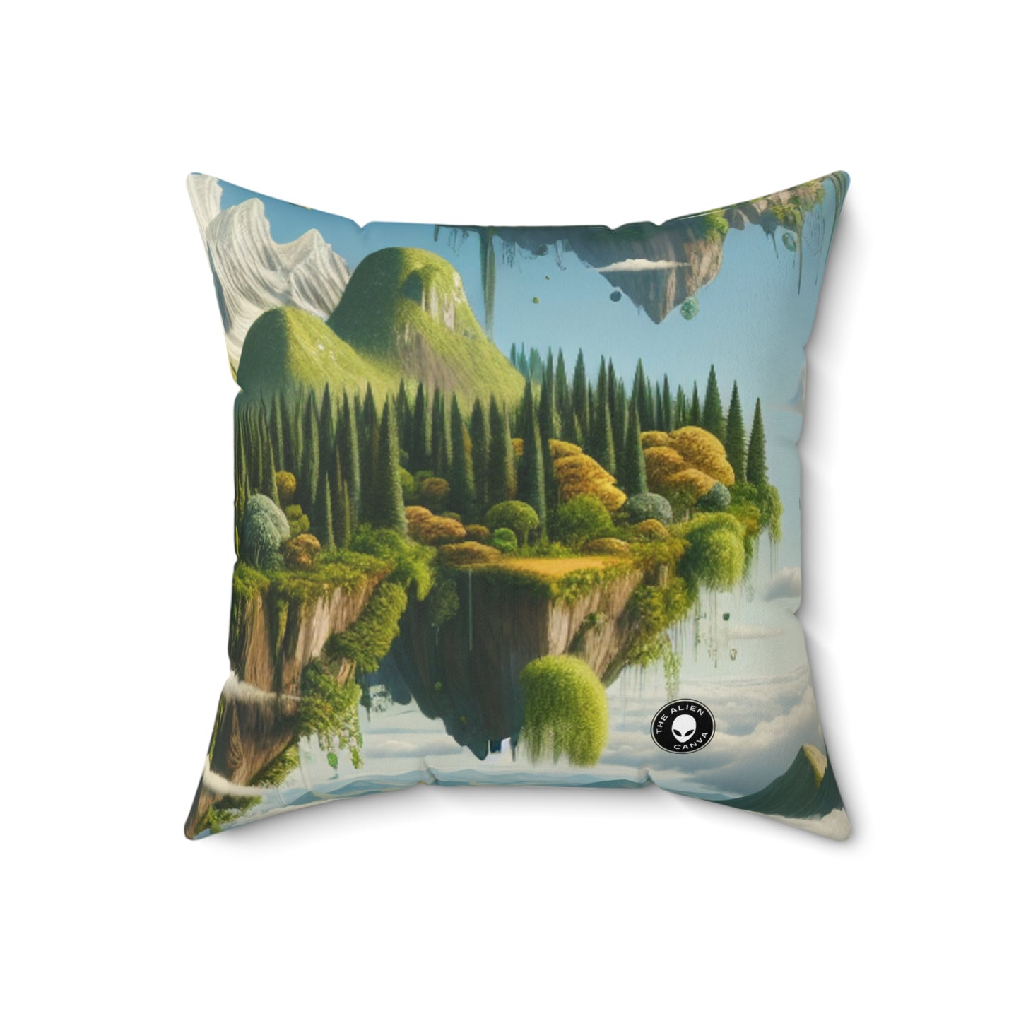 "Elemental Isles: A Dreamlike Journey through Nature's Wonders"- The Alien Spun Polyester Square Pillow