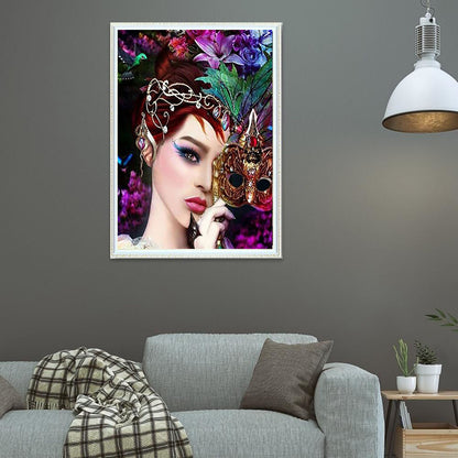 Diamond painting of beautiful masked woman