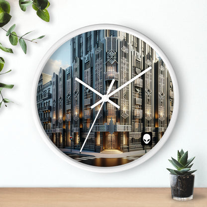 "Elegancia iluminadora: una calle de la ciudad Art Deco" - El reloj de pared alienígena estilo Art Deco