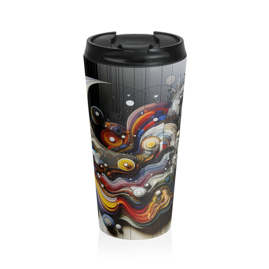 "Urban Chaos: A Neo-Expressionist Cityscape" - The Alien Stainless Steel Travel Mug Neo-Expressionism