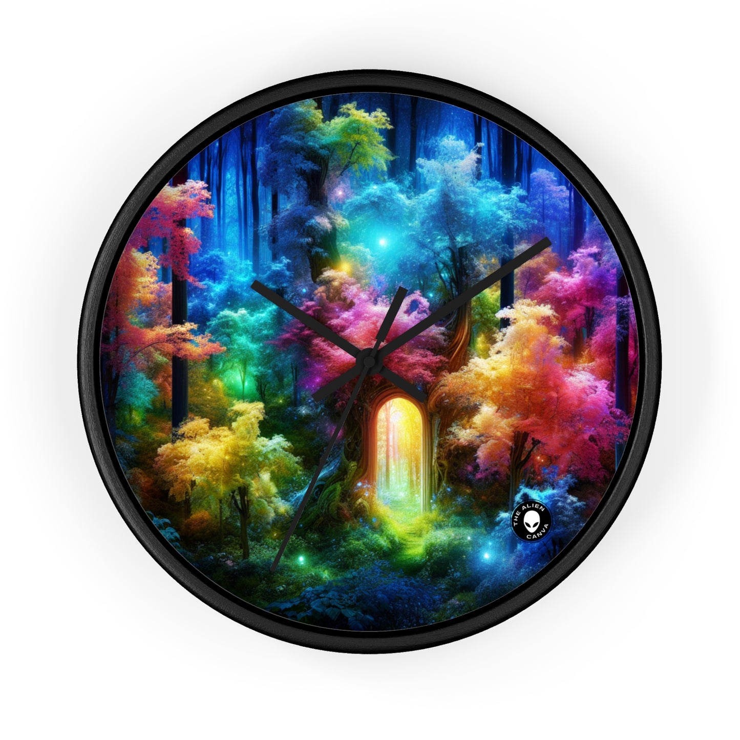 "Enchanted Rainbow Forest: Gateway to the Unseen Realm" - The Alien Wall Clock