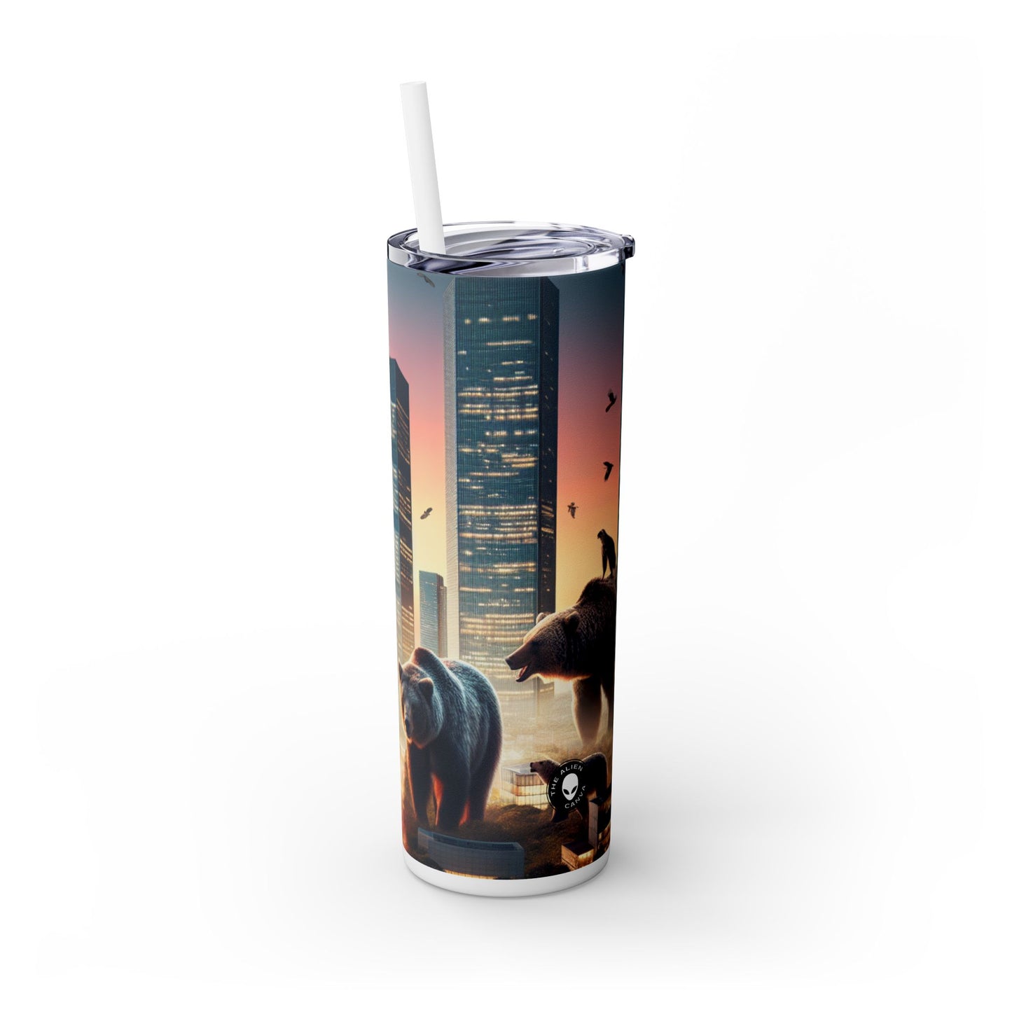 "Urban Zoology: A Surreal Cityscape" - The Alien Maars® Skinny Tumbler with Straw 20oz