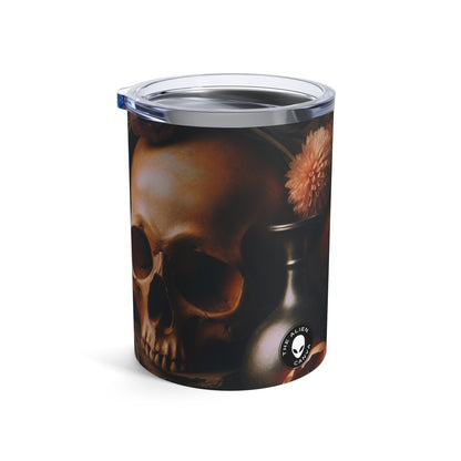 "Belleza fugaz: una pintura vibrante de Vanitas que representa el paso del tiempo y la naturaleza transitoria de la vida" - The Alien Tumbler 10oz Vanitas Painting