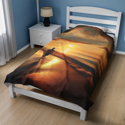 "A Stroll Along the Beach at Sunset" - The Alien Velveteen Plush Blanket Photorealism Style