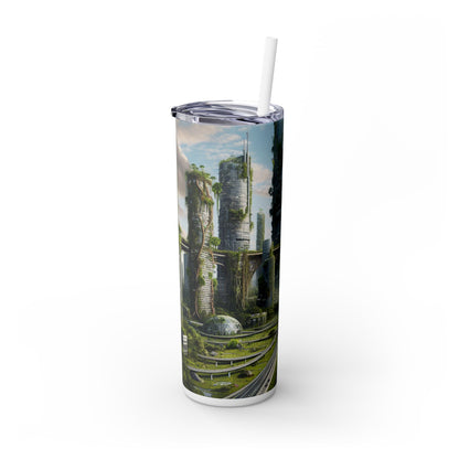 "Nature's Reclamation: A Futuristic Cityscape" - The Alien Maars® Skinny Tumbler with Straw 20oz