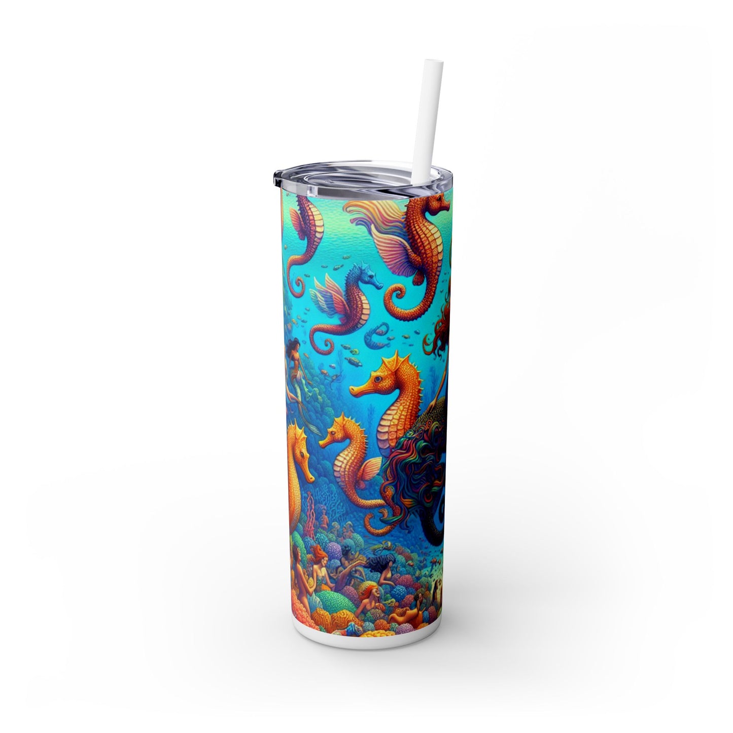 "Seahorse Serenade: Un mágico viaje submarino" - Vaso delgado con pajita de 20 oz de The Alien Maars®