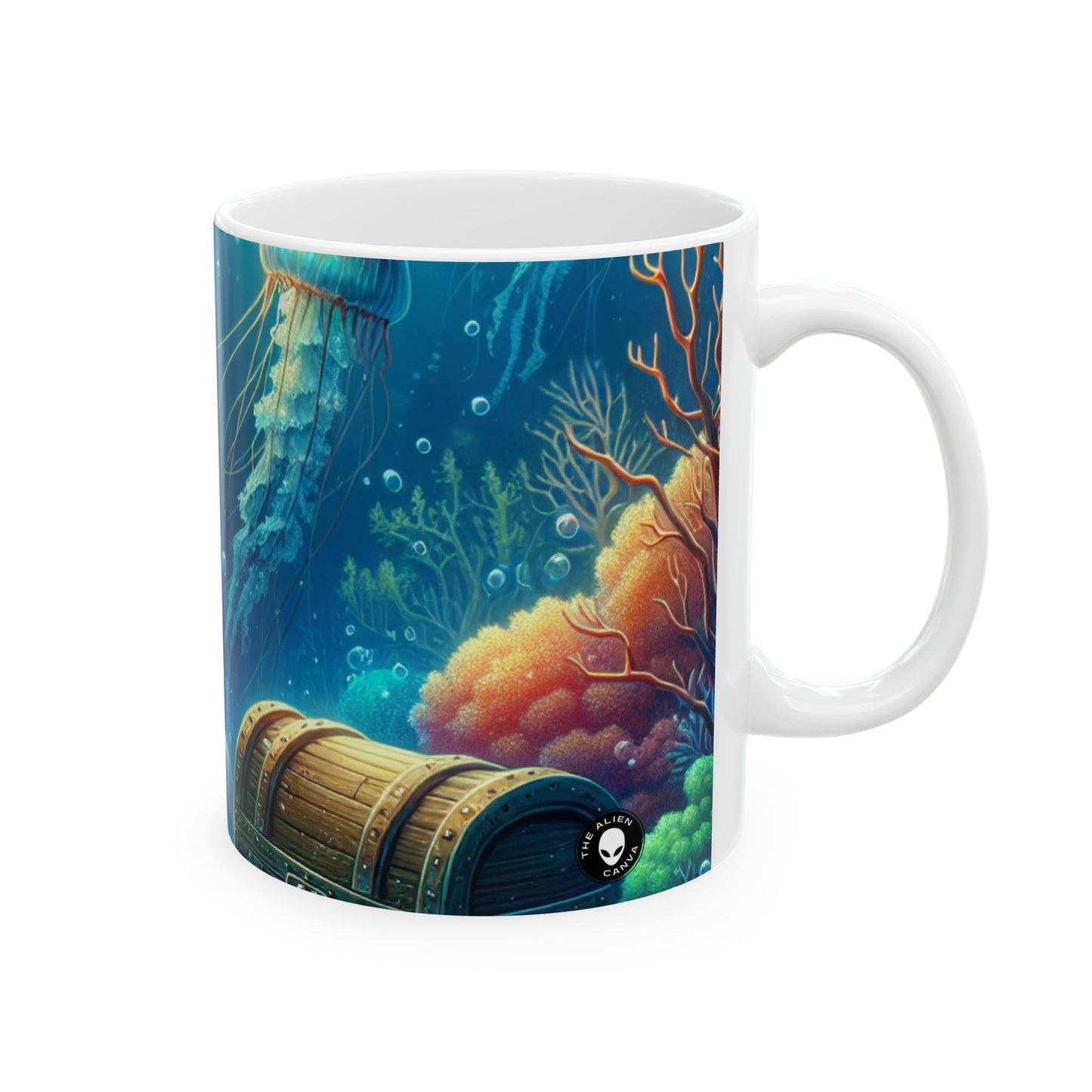 « Sous les vagues : un trésor caché » – Tasse en céramique Alien 11 oz