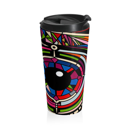 "Eye of the Illusionist". - The Alien Stainless Steel Travel Mug Op Art Style
