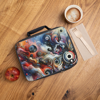 "Temporal Flux: Un viaje surrealista a través de formas abstractas y colores vibrantes"- The Alien Lunch Bag Arte de vanguardia