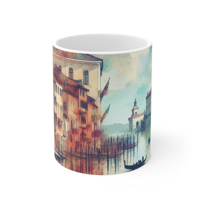 Costa Tranquila: Una serena pintura al atardecer en acuarela - La taza de cerámica alienígena 11oz Pintura en acuarela