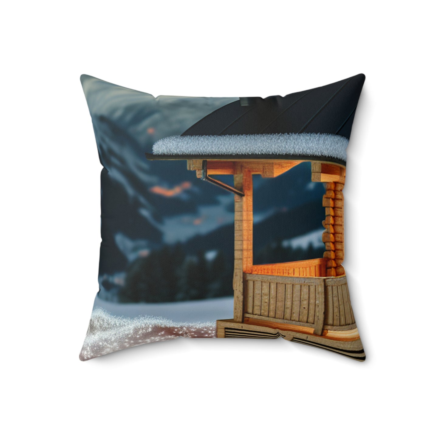 « Winter Hideaway » - Le style photoréaliste de l’oreiller carré en polyester filé Alien