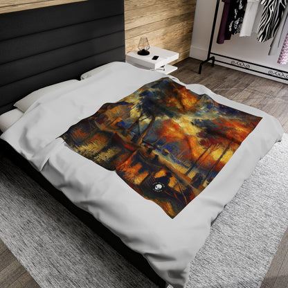 "Rainy Evening: A Post-Impressionist Cityscape" - The Alien Velveteen Plush Blanket Post-Impressionism