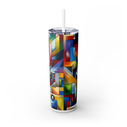 "City Pulse: A Vibrant Nighttime Geometric Journey" - The Alien Maars® Skinny Tumbler with Straw 20oz Hard-edge Painting