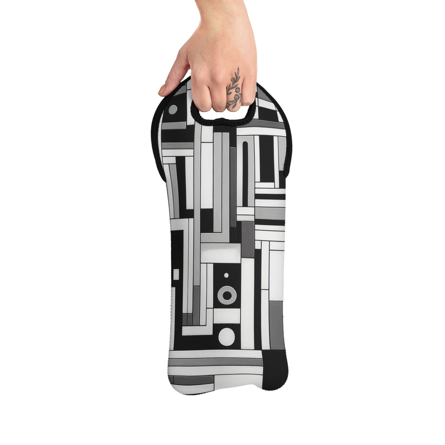 "De Stijl in Black and White" - The Alien Wine Tote Bag De Stijl Style