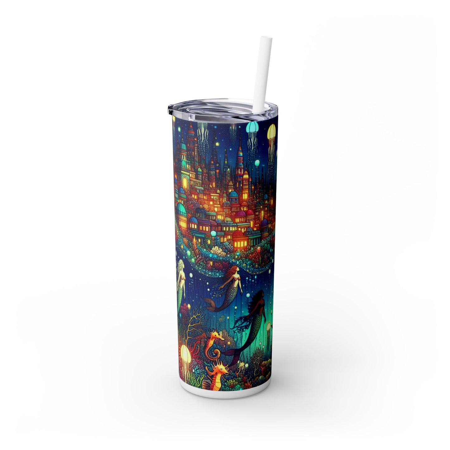 « Glowing Jellyfish City : un monde sous-marin fantaisiste » - Verre fin Alien Maars® avec paille 20 oz