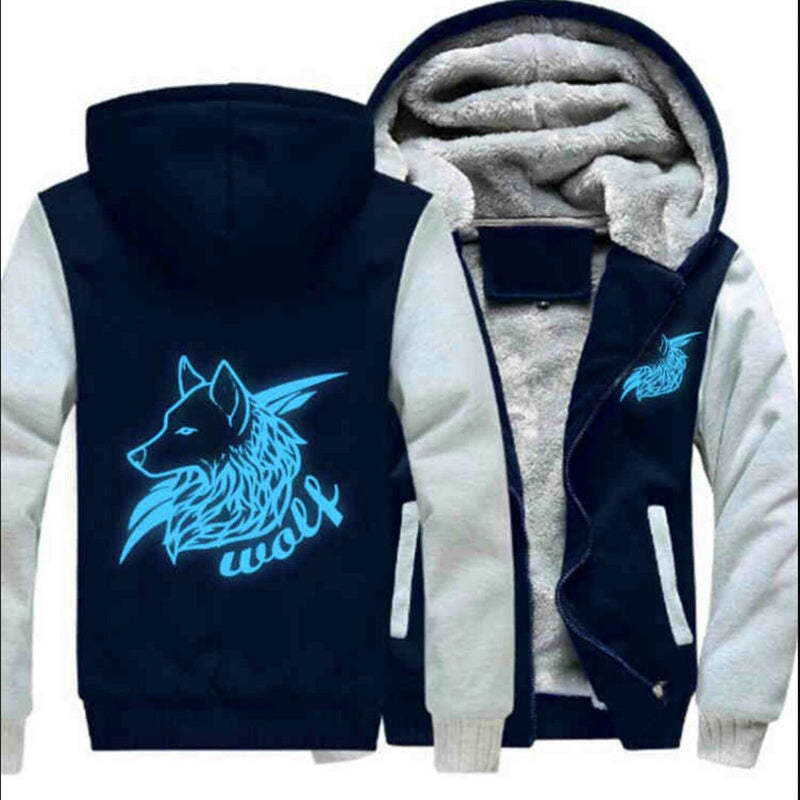 Men Women Night Luminous Wolf Printed printed Jacket Sweatshirts Thicken Hoodie Coat Clothing