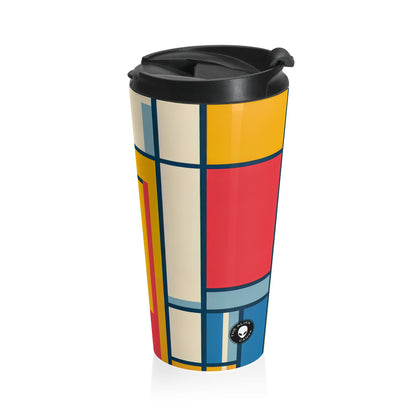 "De Stijl Grid : Une composition de couleurs minimaliste" - La tasse de voyage Alien en acier inoxydable De Stijl