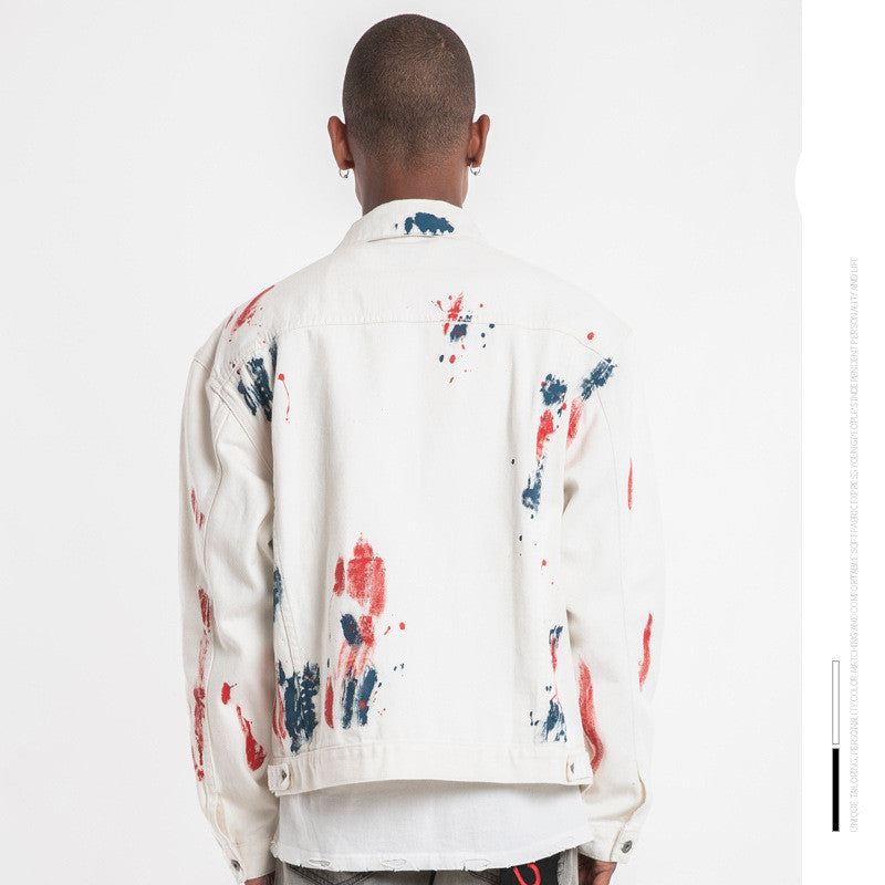 Printed ink splash denim jacket