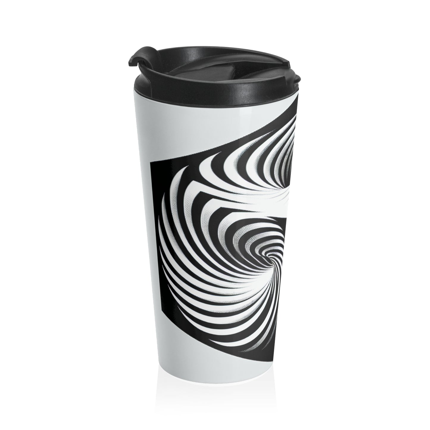 "Cube convolutif : une illusion d'optique de mouvement incessant" - La tasse de voyage Alien en acier inoxydable Op Art