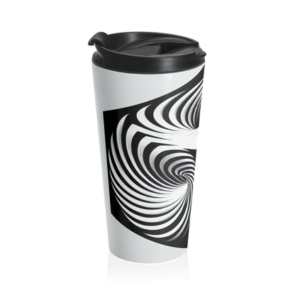 "Cubo convolucional: una ilusión óptica de movimiento incesante" - La taza de viaje alienígena de acero inoxidable Op Art