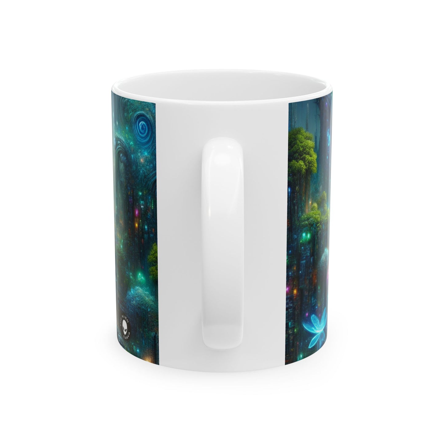 "Neon Oasis: un país de las maravillas urbano futurista" - Taza de cerámica The Alien de 11 oz