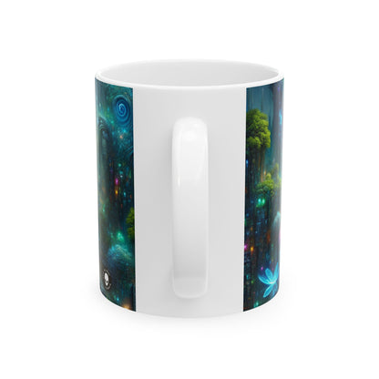 "Neon Oasis: un país de las maravillas urbano futurista" - Taza de cerámica The Alien de 11 oz