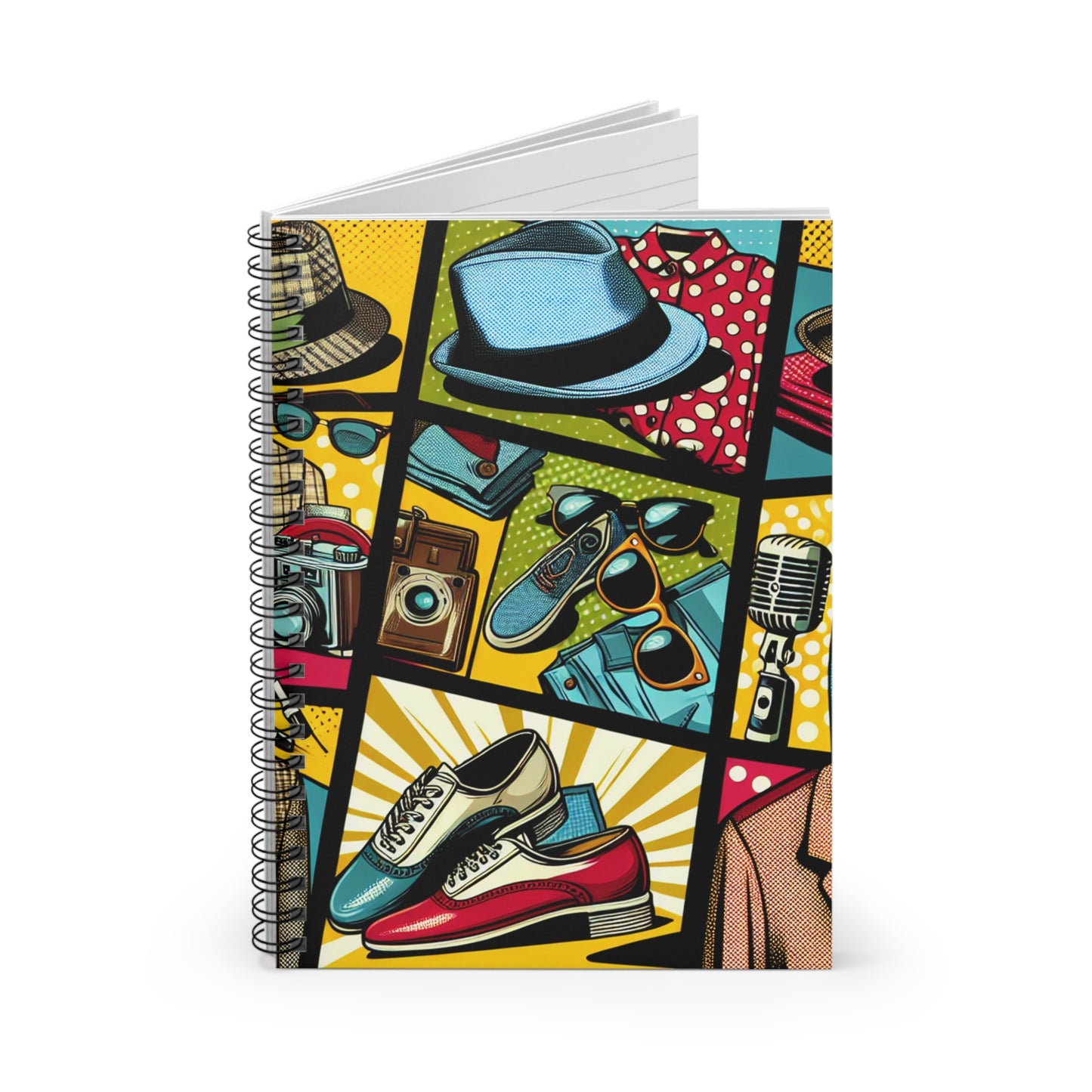 "Pop Art Apparel: Un collage de style vintage" - Le style pop art du carnet à spirale Alien (ligne lignée)