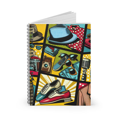 "Pop Art Apparel: Un collage de style vintage" - Le style pop art du carnet à spirale Alien (ligne lignée)