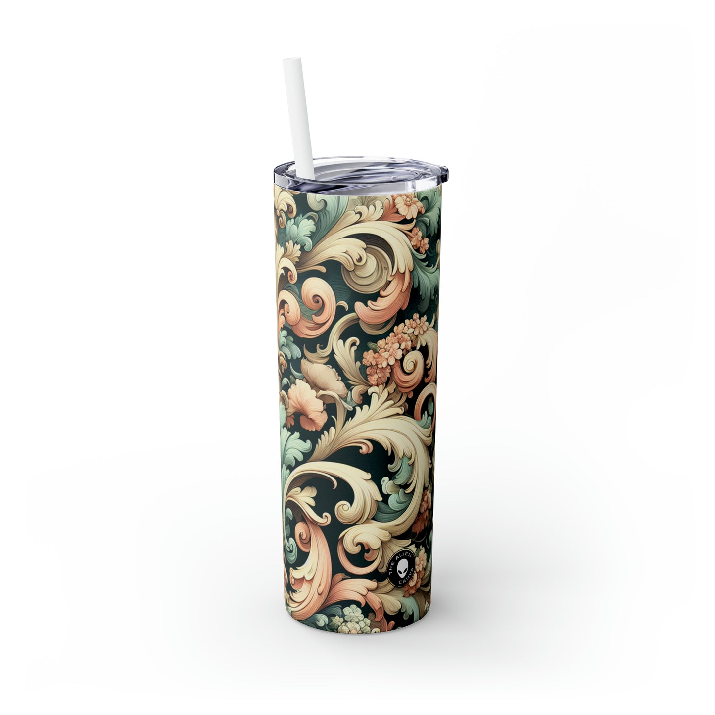 "Garden of Whimsy: A Rococo Fête" - Vaso delgado con pajita de Alien Maars® de 20 oz Rococó