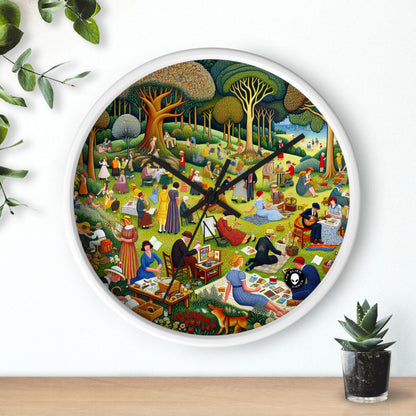 "Whimsical Village Delights" - The Alien Wall Clock Naïve Art