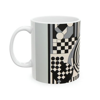 "Mesmerize: Bold Op Art Geometry in Black and White" - The Alien Ceramic Mug 11oz Op Art