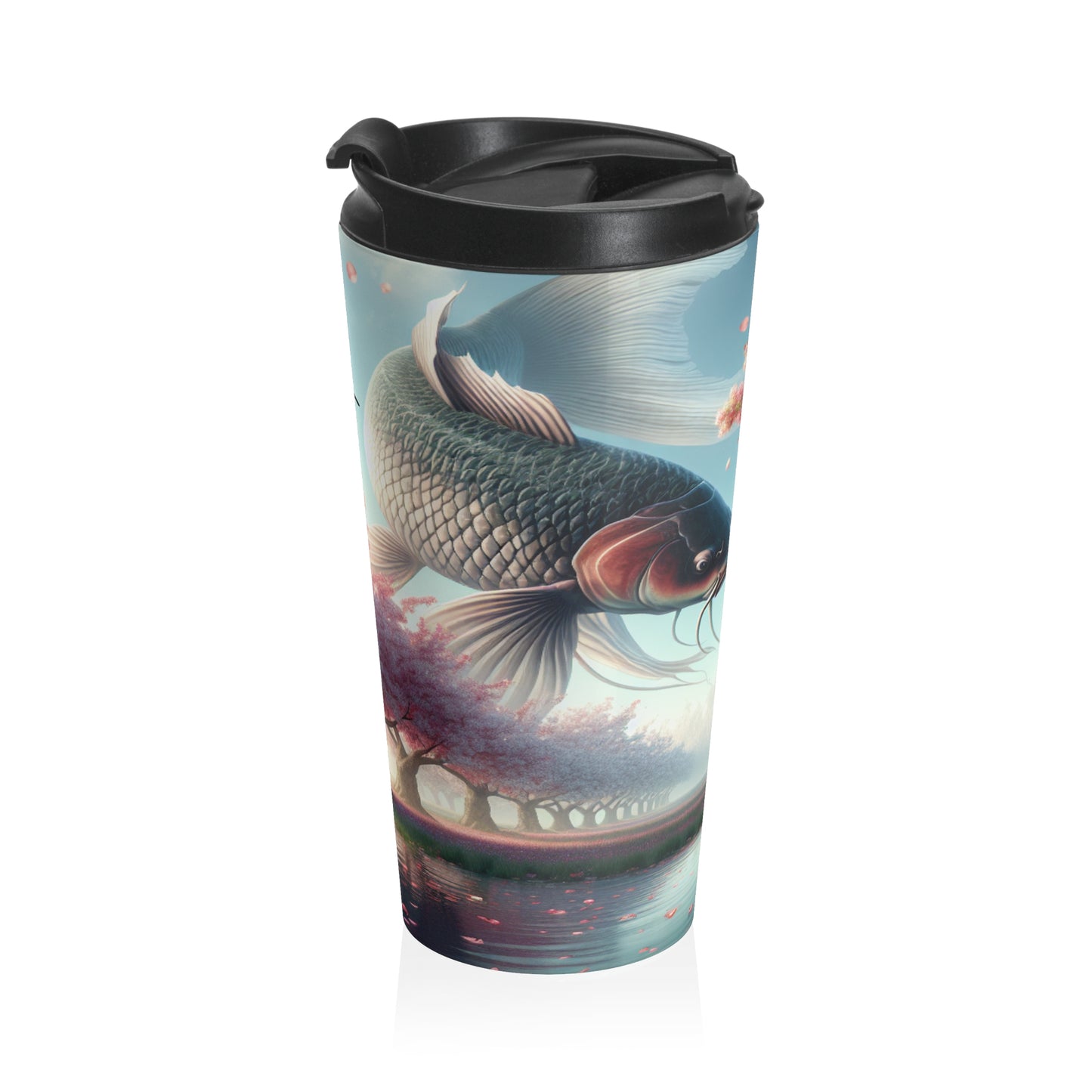 "Peces Koi en flores de cerezo: la belleza de la naturaleza" - Taza de viaje de acero inoxidable The Alien