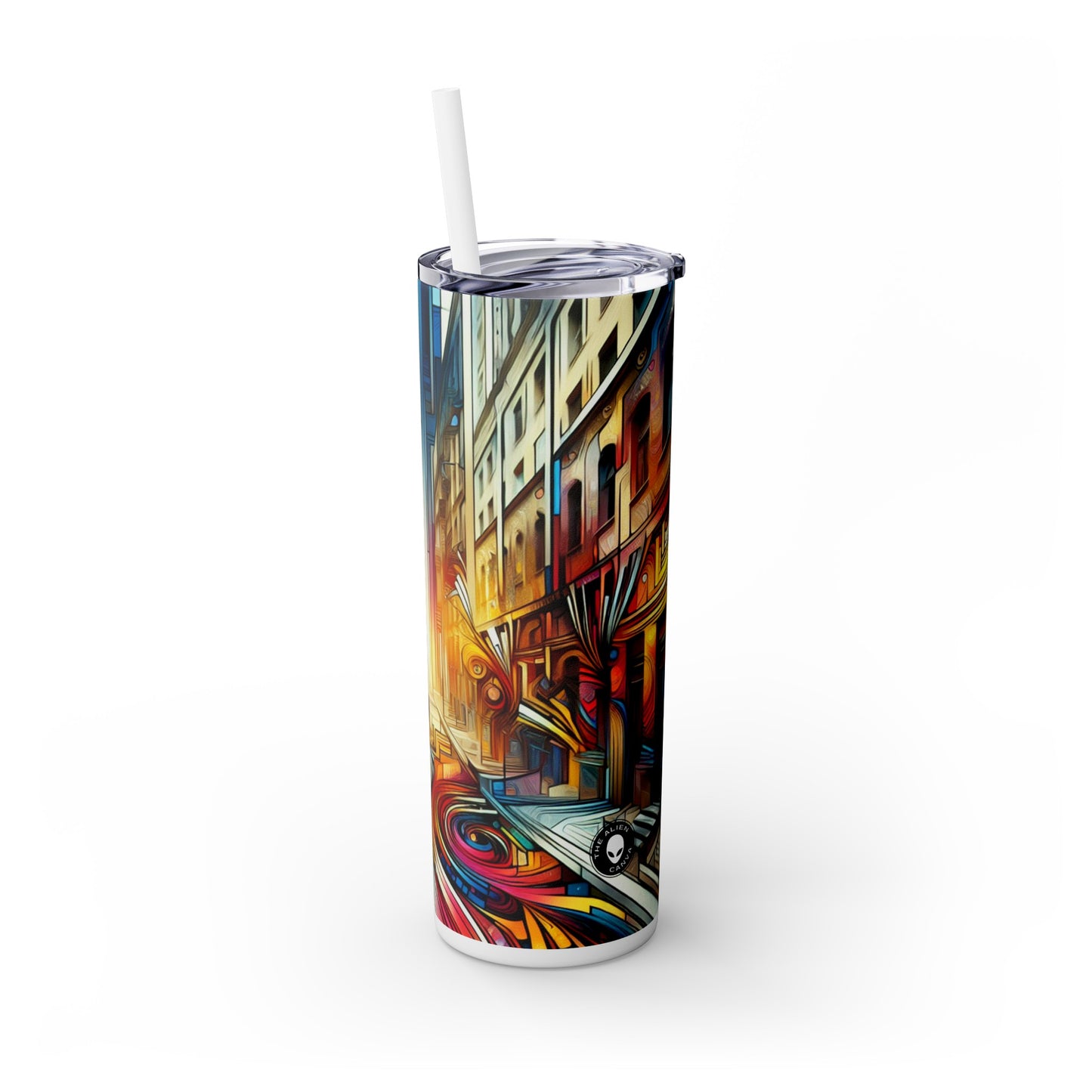 "Urban Ecosystem: A Graffiti Fusion" - The Alien Maars® Skinny Tumbler with Straw 20oz Graffiti Art