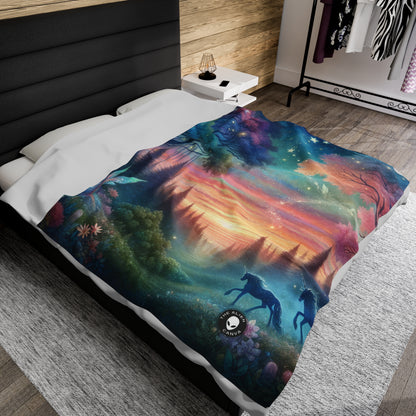 "Enchanted Dusk: A Magical Forest Painting" - The Alien Velveteen Plush Blanket