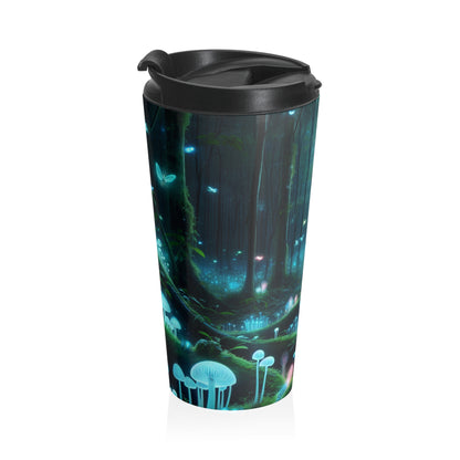 "Noche encantada: Bosque bioluminiscente" - Taza de viaje de acero inoxidable de Alien