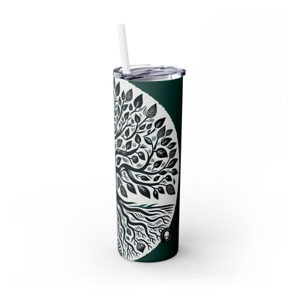 "Modern Woodcut Family Tree" - The Alien Maars® Skinny Tumbler with Straw 20oz Woodcut Printing