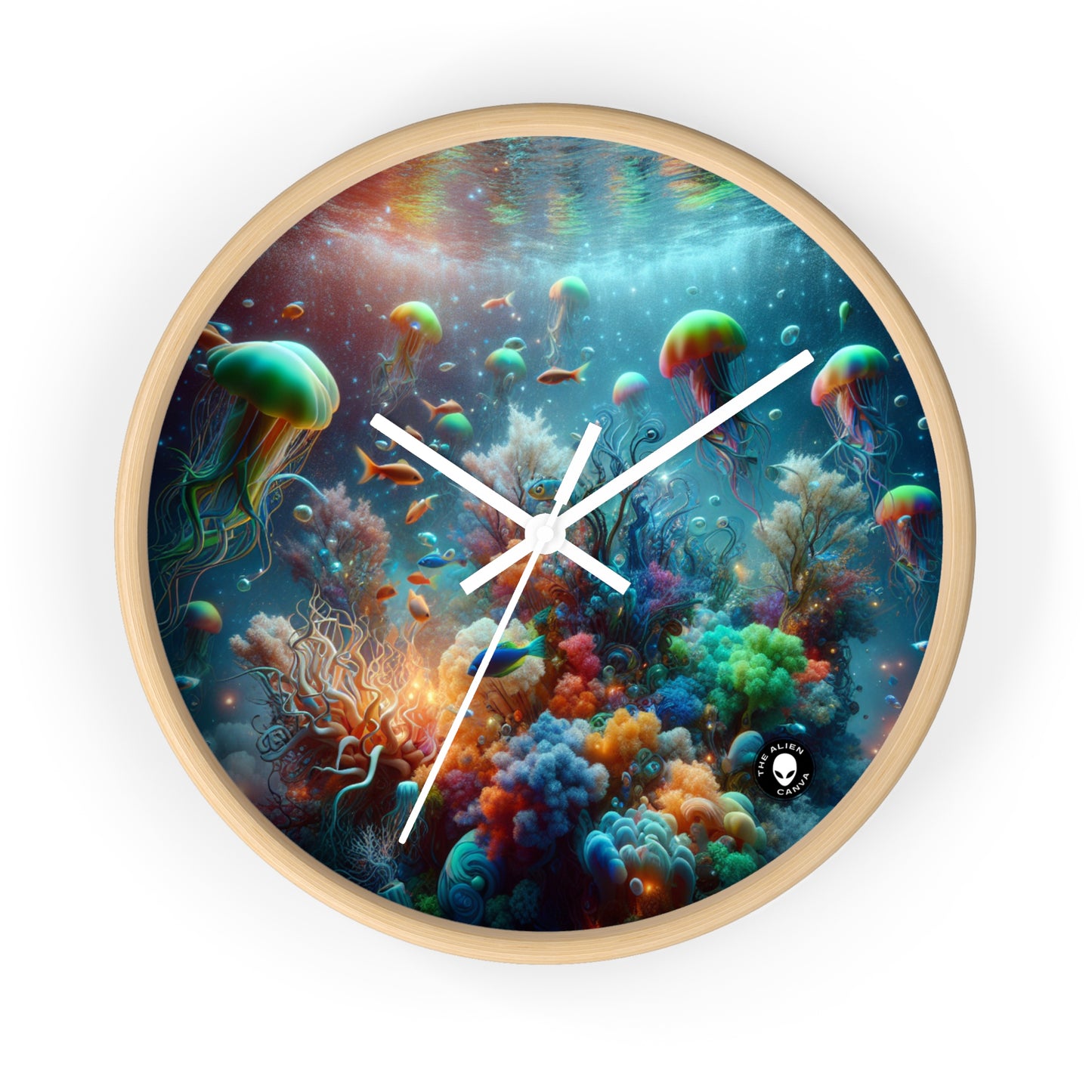 "Neon Fish Dance in Coral Forest" - The Alien Wall Clock