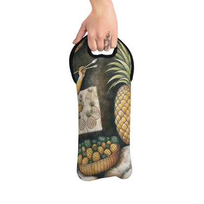 "Récolte d'ananas" - Le style de peinture rupestre du sac fourre-tout à vin extraterrestre