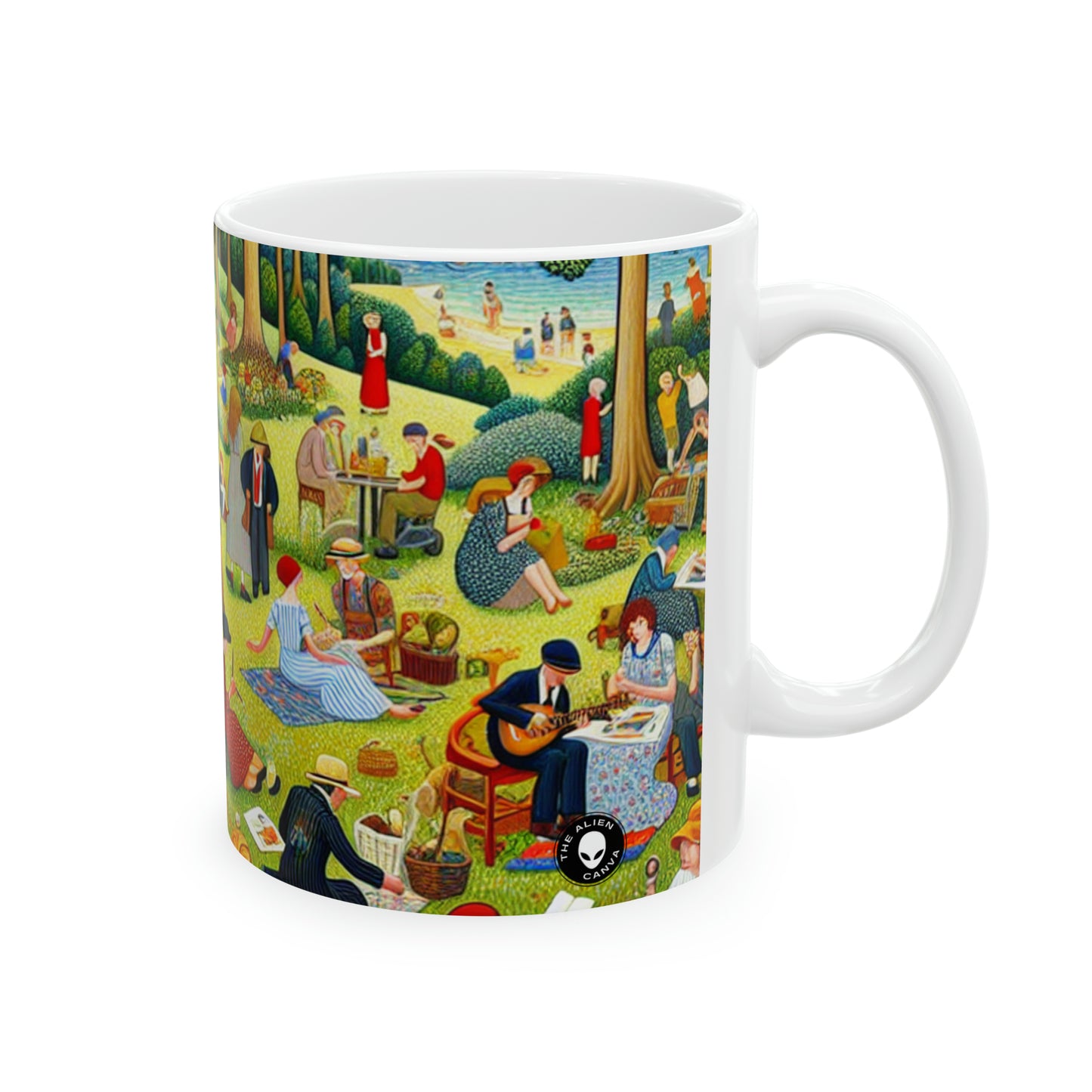 "Whimsical Village Delights" - Tasse en céramique Alien 11oz Art Naïf