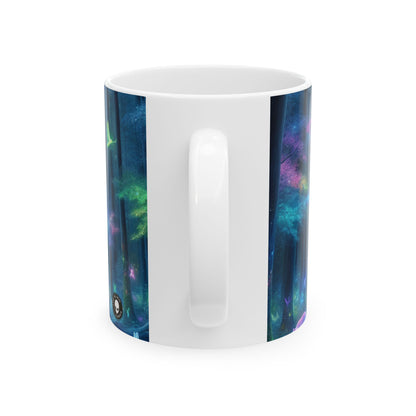 "Bosque arcoíris encantado" - Taza de cerámica alienígena de 11 oz